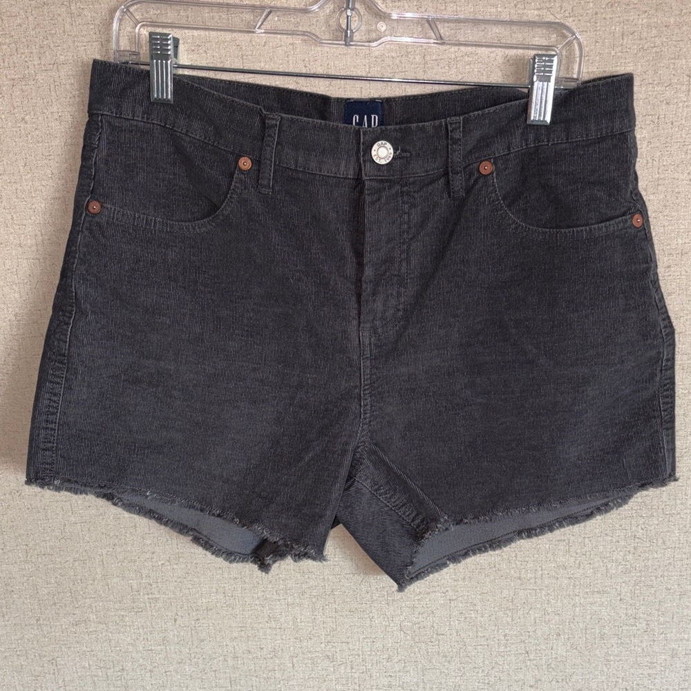 GAP Womens Sz 10 Gray Corduroy Shorts High Rise Raw Hem Cutoff Jeans Grunge